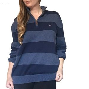Tommy Hilfiger Pullover Striped Blue Sweater Large